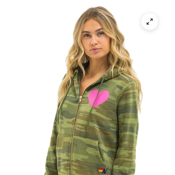 Aviator Nation Camouflage Hoodie with Neon Pink Heart - Picture 4 of 4